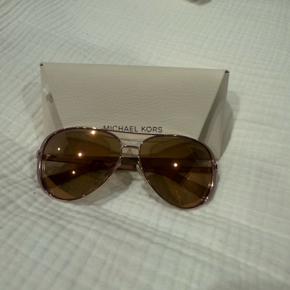 Michael Kors Brown Aviator Sunglasses with Double Bridge